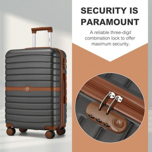 KSK2592 - Kono PC 24-Inch Striped Design with Colour-Block Details Medium Suitcase with Spinner Silent Wheels - Grey and Brown