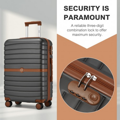 KSK2592 - Kono PC 24-Inch Striped Design with Colour-Block Details Medium Suitcase with Spinner Silent Wheels - Grey and Brown