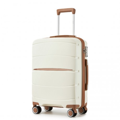 Kono 20-Inch Scratch-Resistant Cabin Suitcase with TSA Lock & Stylish Brown Accents - Cream and Brown