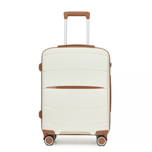 Kono 20-Inch Scratch-Resistant Cabin Suitcase with TSA Lock & Stylish Brown Accents - Cream and Brown