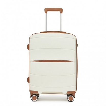 Kono 20-Inch Scratch-Resistant Cabin Suitcase with TSA Lock & Stylish Brown Accents - Cream and Brown