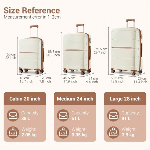 Kono 20-Inch Scratch-Resistant Cabin Suitcase with TSA Lock & Stylish Brown Accents - Cream and Brown