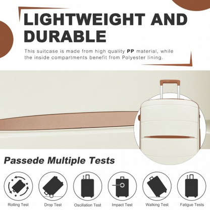 Kono 20-Inch Scratch-Resistant Cabin Suitcase with TSA Lock & Stylish Brown Accents - Cream and Brown