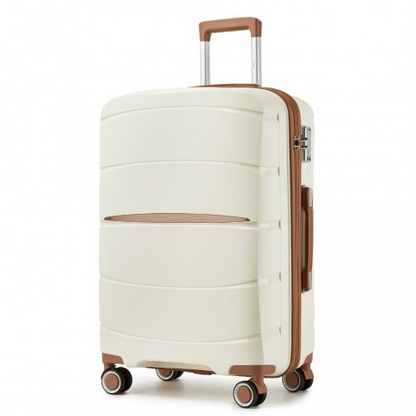 KSK2591 - Kono 24-Inch PP Modern Scratch-Resistant Medium Suitcase with TSA Lock & Stylish Brown Accents - Cream and Brown