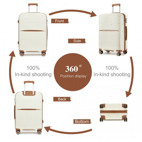 KSK2591 - Kono 24-Inch PP Modern Scratch-Resistant Medium Suitcase with TSA Lock & Stylish Brown Accents - Cream and Brown