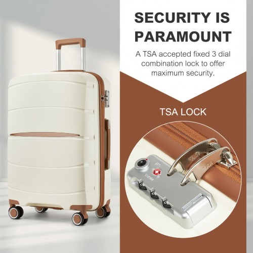 KSK2591 - Kono 24-Inch PP Modern Scratch-Resistant Medium Suitcase with TSA Lock & Stylish Brown Accents - Cream and Brown
