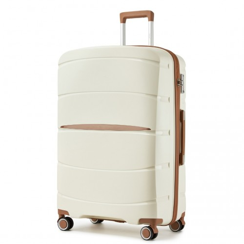 KSK2591 - Kono 28-Inch PP Modern Scratch-Resistant Large Suitcase with TSA Lock & Stylish Brown Accents - Cream and Brown