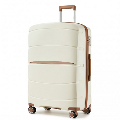 KSK2591 - Kono 28-Inch PP Modern Scratch-Resistant Large Suitcase with TSA Lock & Stylish Brown Accents - Cream and Brown