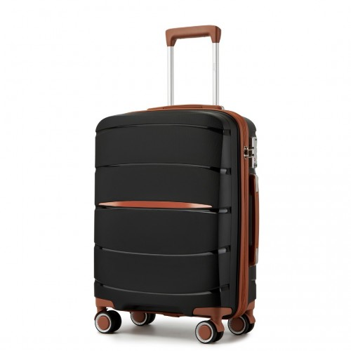 Kono 20-Inch Lightweight Scratch-Resistant Cabin Suitcase with TSA Lock & Elegant Brown Accents - Black/Brown