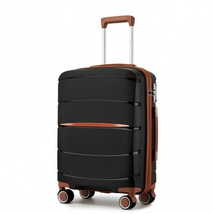 Kono 20-Inch Lightweight Scratch-Resistant Cabin Suitcase with TSA Lock & Elegant Brown Accents - Black/Brown