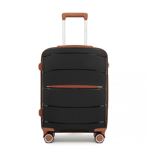 Kono 20-Inch Lightweight Scratch-Resistant Cabin Suitcase with TSA Lock & Elegant Brown Accents - Black/Brown