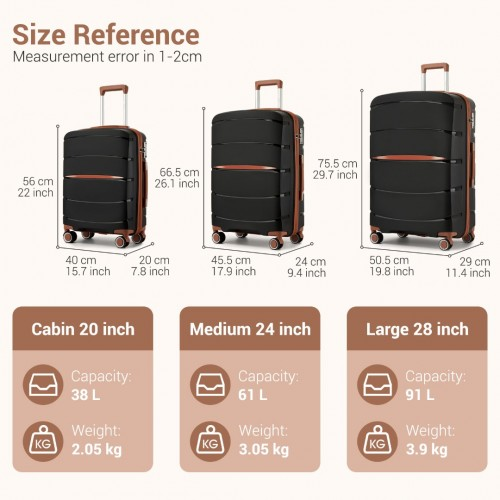 Kono 20-Inch Lightweight Scratch-Resistant Cabin Suitcase with TSA Lock & Elegant Brown Accents - Black/Brown