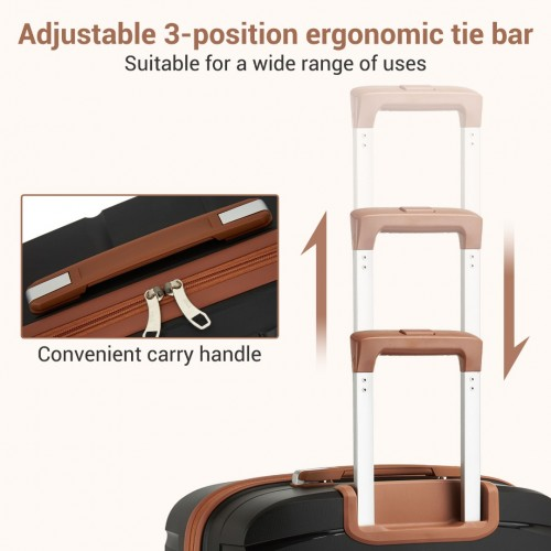 Kono 20-Inch Lightweight Scratch-Resistant Cabin Suitcase with TSA Lock & Elegant Brown Accents - Black/Brown