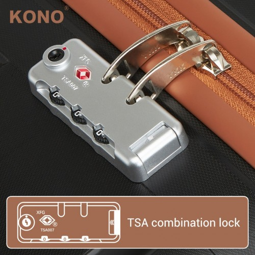 Kono 20-Inch Lightweight Scratch-Resistant Cabin Suitcase with TSA Lock & Elegant Brown Accents - Black/Brown