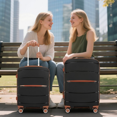 Kono 20-Inch Lightweight Scratch-Resistant Cabin Suitcase with TSA Lock & Elegant Brown Accents - Black/Brown