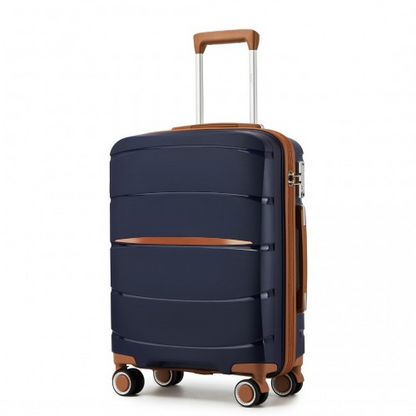 Kono 20-Inch Modern Scratch-Resistant Cabin Suitcase with TSA Lock & Stylish Brown Accents - Navy and Brown