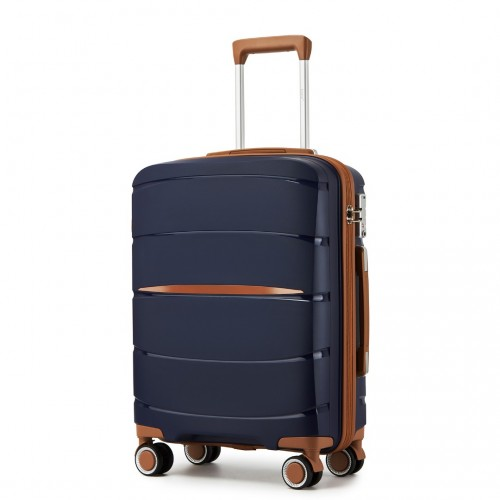 Kono 20-Inch Modern Scratch-Resistant Cabin Suitcase with TSA Lock & Stylish Brown Accents - Navy and Brown