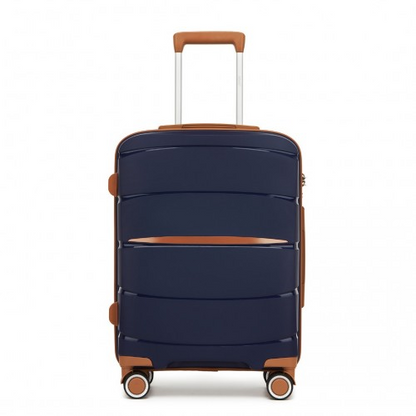 Kono 20-Inch Modern Scratch-Resistant Cabin Suitcase with TSA Lock & Stylish Brown Accents - Navy and Brown