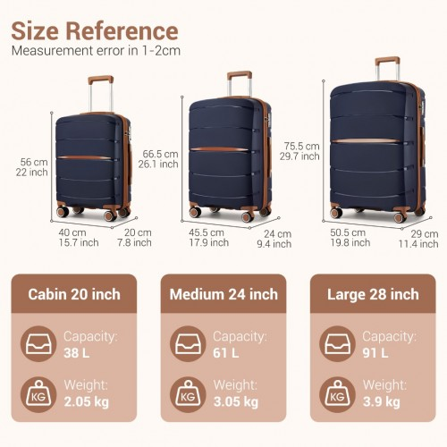 Kono 20-Inch Modern Scratch-Resistant Cabin Suitcase with TSA Lock & Stylish Brown Accents - Navy and Brown
