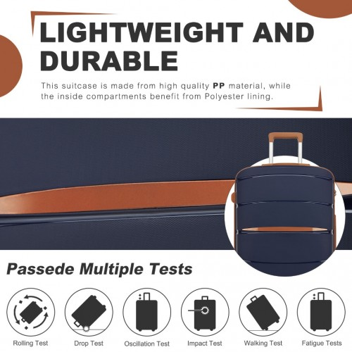 Kono 20-Inch Modern Scratch-Resistant Cabin Suitcase with TSA Lock & Stylish Brown Accents - Navy and Brown