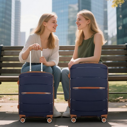 Kono 20-Inch Modern Scratch-Resistant Cabin Suitcase with TSA Lock & Stylish Brown Accents - Navy and Brown