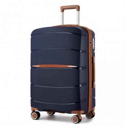KSK2591 - Kono 24-Inch PP Modern Scratch-Resistant Medium Suitcase with TSA Lock & Stylish Brown Accents - Navy and Brown