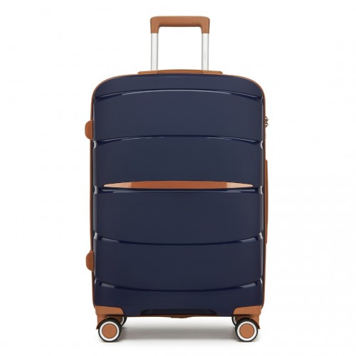 KSK2591 - Kono 24-Inch PP Modern Scratch-Resistant Medium Suitcase with TSA Lock & Stylish Brown Accents - Navy and Brown