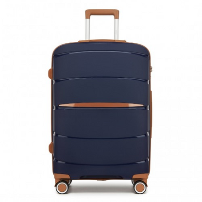KSK2591 - Kono 24-Inch PP Modern Scratch-Resistant Medium Suitcase with TSA Lock & Stylish Brown Accents - Navy and Brown