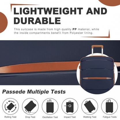 KSK2591 - Kono 24-Inch PP Modern Scratch-Resistant Medium Suitcase with TSA Lock & Stylish Brown Accents - Navy and Brown