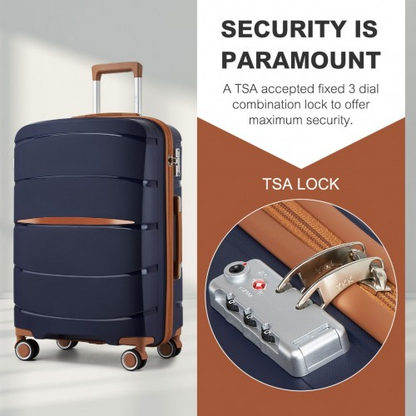 KSK2591 - Kono 24-Inch PP Modern Scratch-Resistant Medium Suitcase with TSA Lock & Stylish Brown Accents - Navy and Brown