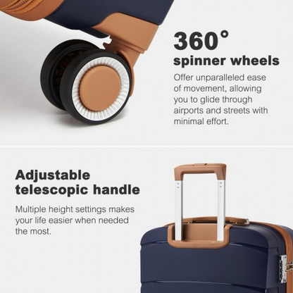 KSK2591 - Kono 24-Inch PP Modern Scratch-Resistant Medium Suitcase with TSA Lock & Stylish Brown Accents - Navy and Brown