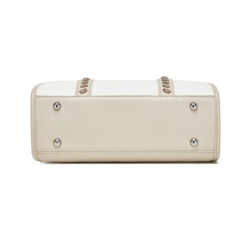 Miss Lulu PU Leather Tote Bag with Woven Trim and Detachable Ethnic Strap - Beige