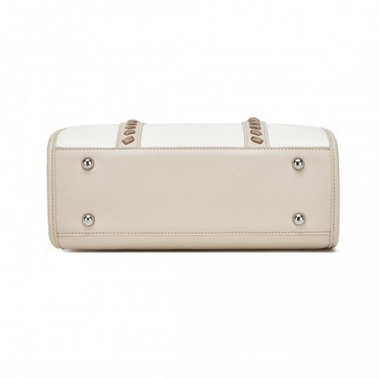 Miss Lulu PU Leather Tote Bag with Woven Trim and Detachable Ethnic Strap - Beige