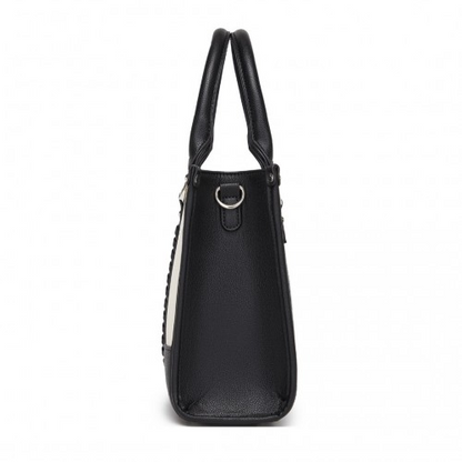 Miss Lulu PU Leather Spacious Tote Bag with Woven Trim and Detachable Ethnic Strap - Black