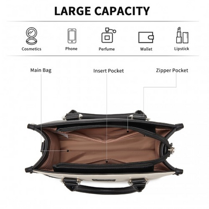 Miss Lulu PU Leather Spacious Tote Bag with Woven Trim and Detachable Ethnic Strap - Black