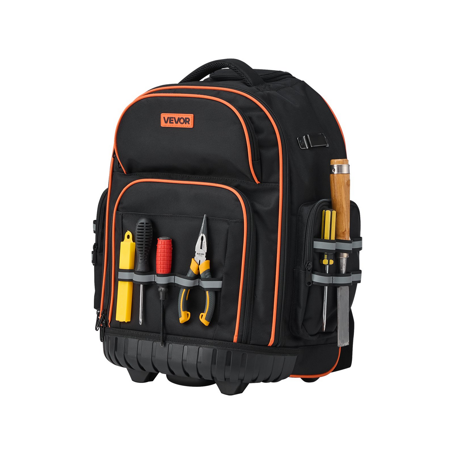 VEVOR Rolling Tool Backpack - 110 lbs Load Capacity, 45 Pockets, Heavy Duty Roller Tool Bag with Wheels, Adjustable Telescoping Handle & Stable Base for Construction & Mechanics