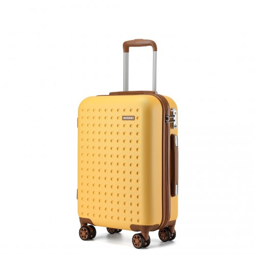Kono Stylish 20 Inch Polka Dot Hard Shell Cabin Suitcase with TSA Lock - Yellow and Brown