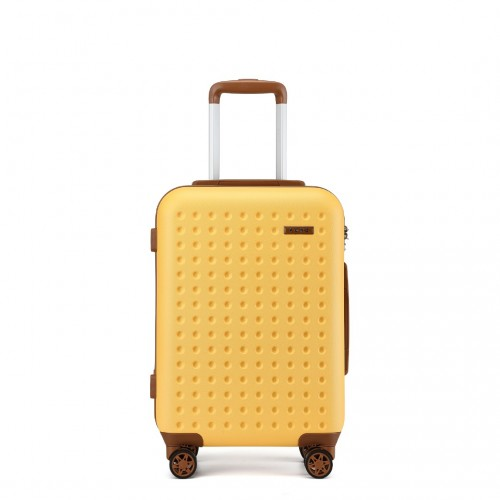Kono Stylish 20 Inch Polka Dot Hard Shell Cabin Suitcase with TSA Lock - Yellow and Brown