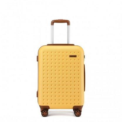 Kono Stylish 20 Inch Polka Dot Hard Shell Cabin Suitcase with TSA Lock - Yellow and Brown