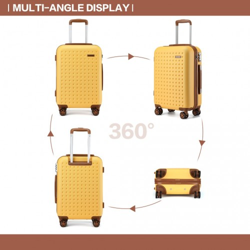 Kono Stylish 20 Inch Polka Dot Hard Shell Cabin Suitcase with TSA Lock - Yellow and Brown