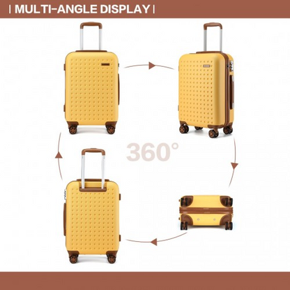 Kono Stylish 20 Inch Polka Dot Hard Shell Cabin Suitcase with TSA Lock - Yellow and Brown