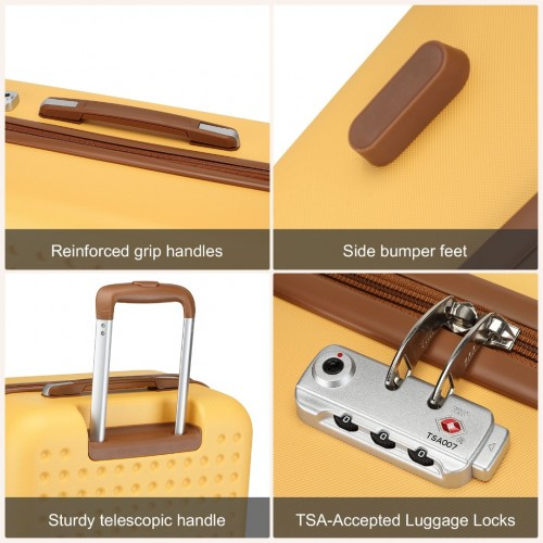 Kono Stylish 20 Inch Polka Dot Hard Shell Cabin Suitcase with TSA Lock - Yellow and Brown