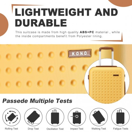 Kono Stylish 20 Inch Polka Dot Hard Shell Cabin Suitcase with TSA Lock - Yellow and Brown