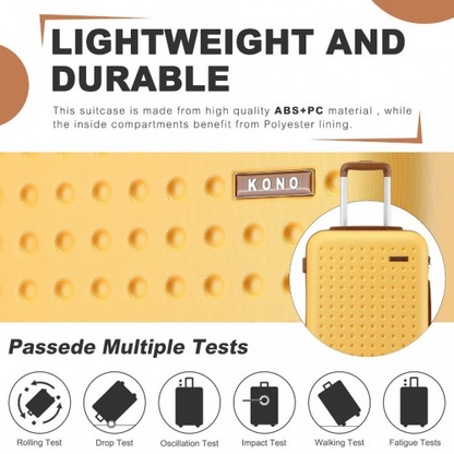 Kono Stylish 20 Inch Polka Dot Hard Shell Cabin Suitcase with TSA Lock - Yellow and Brown