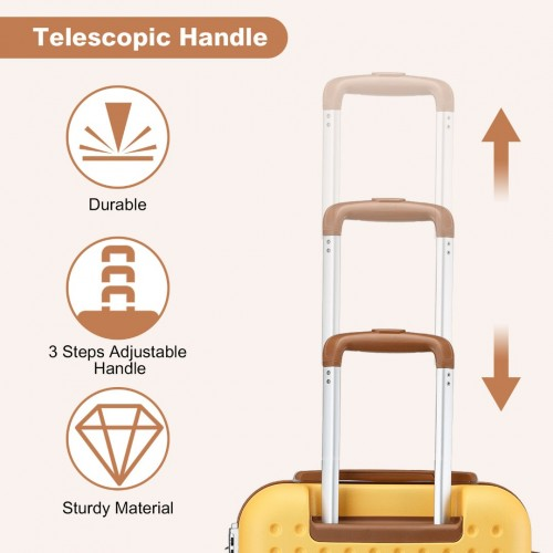 Kono Stylish 20 Inch Polka Dot Hard Shell Cabin Suitcase with TSA Lock - Yellow and Brown