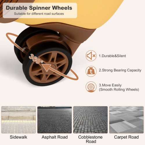 Kono Stylish 20 Inch Polka Dot Hard Shell Cabin Suitcase with TSA Lock - Yellow and Brown