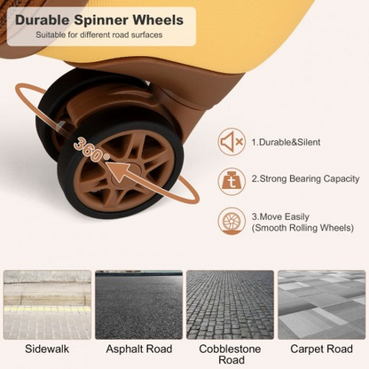 Kono Stylish 20 Inch Polka Dot Hard Shell Cabin Suitcase with TSA Lock - Yellow and Brown