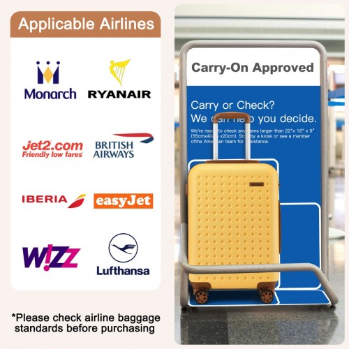 Kono Stylish 20 Inch Polka Dot Hard Shell Cabin Suitcase with TSA Lock - Yellow and Brown