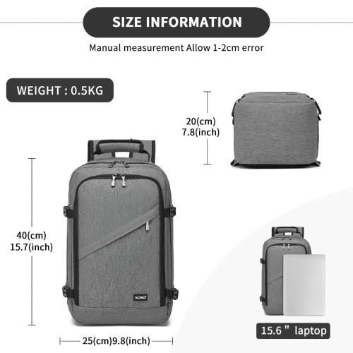 Kono Multi-purpose Business Carry-On Backpack - Fits 15.6" Laptop, Ideal for Work, Travel & Daily Commute - Grey