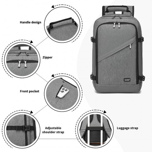 Kono Multi-purpose Business Carry-On Backpack - Fits 15.6" Laptop, Ideal for Work, Travel & Daily Commute - Grey